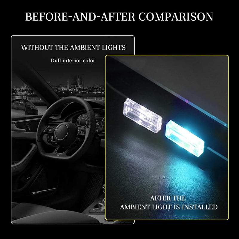 Hbxdeco 4 قطع مصباح داخلي LED للسيارة، ضوء ليلي صغير محمول، مجموعة إضاءة محيطية بواجهة USB، ملحقات داخلية عالمية للسيارة (أبيض + أزرق جليدي) - Image 4